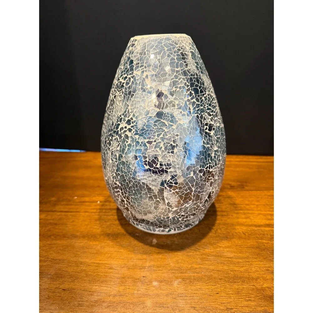 Scentsy AWAKEN Premium Diffuser Shade Only Blue White Cracked Mosaic Glass